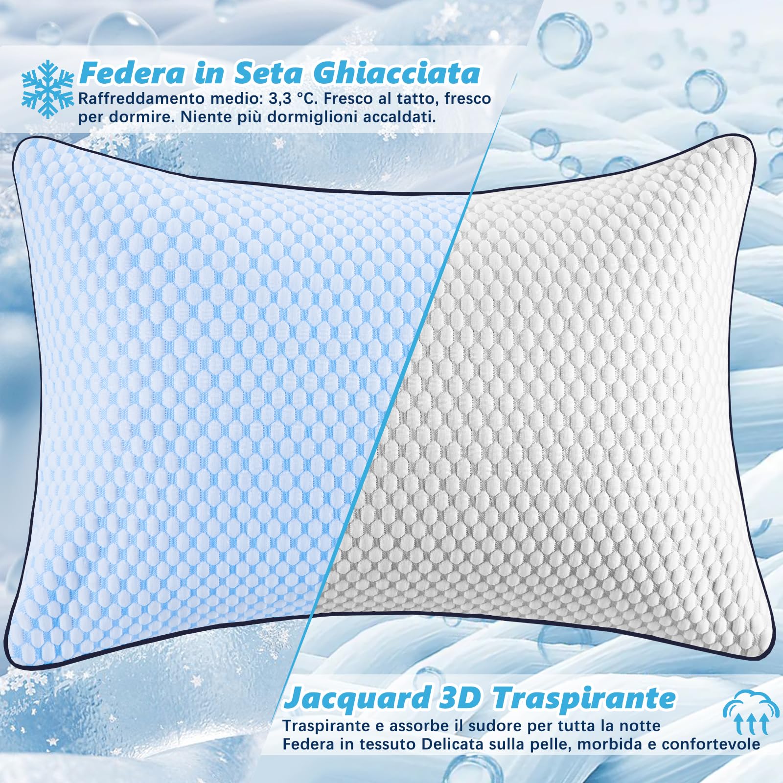 Cuscino Letto, Cuscino Memory Foam, Guanciale Refrigerante Cuscino Cervicale Cuscino Viene Fornito Con federa Lavabile e Sacco Imbottito Regolabile