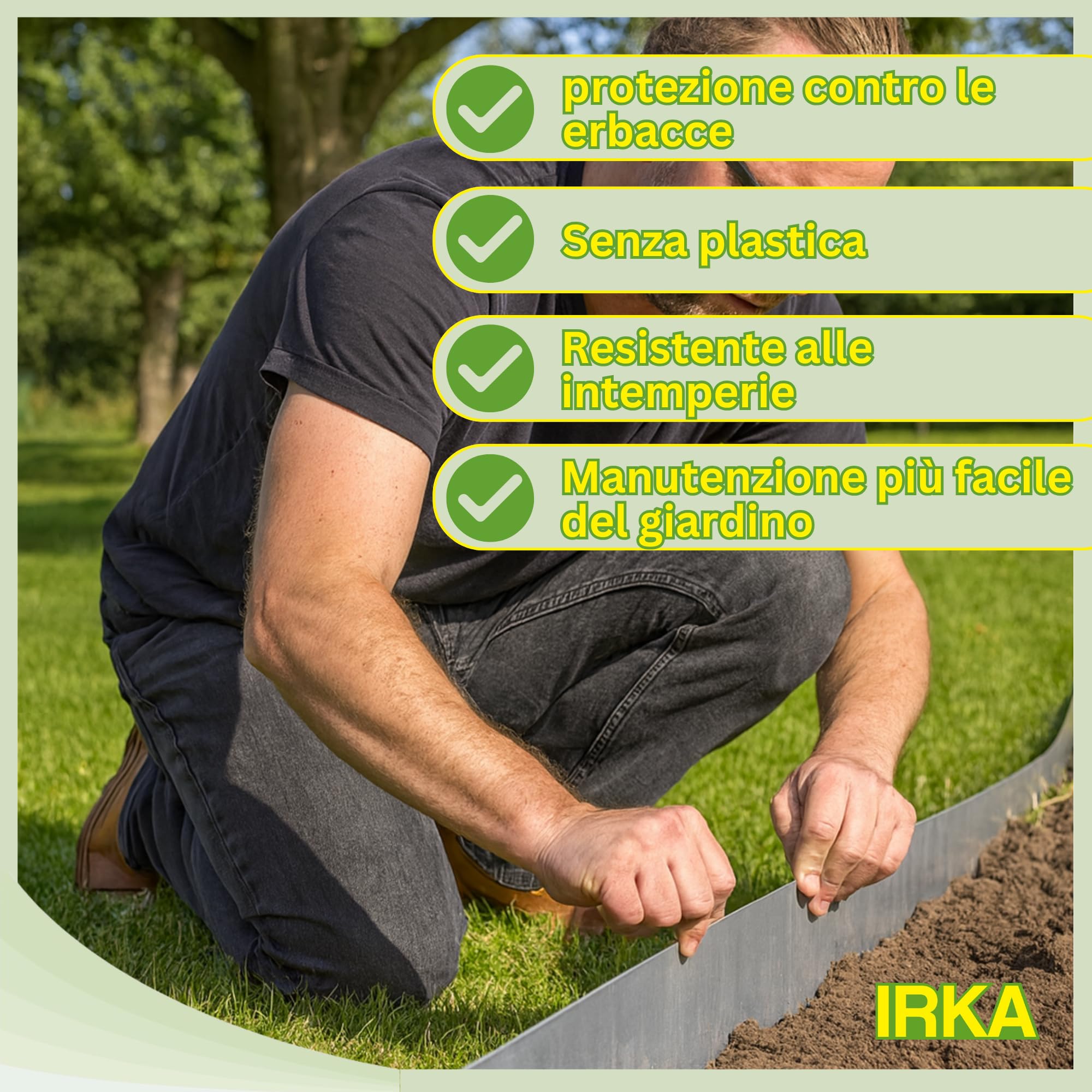 IRKA Nastro di bordatura per prato alluminio-zinco 15 cm x 10 m