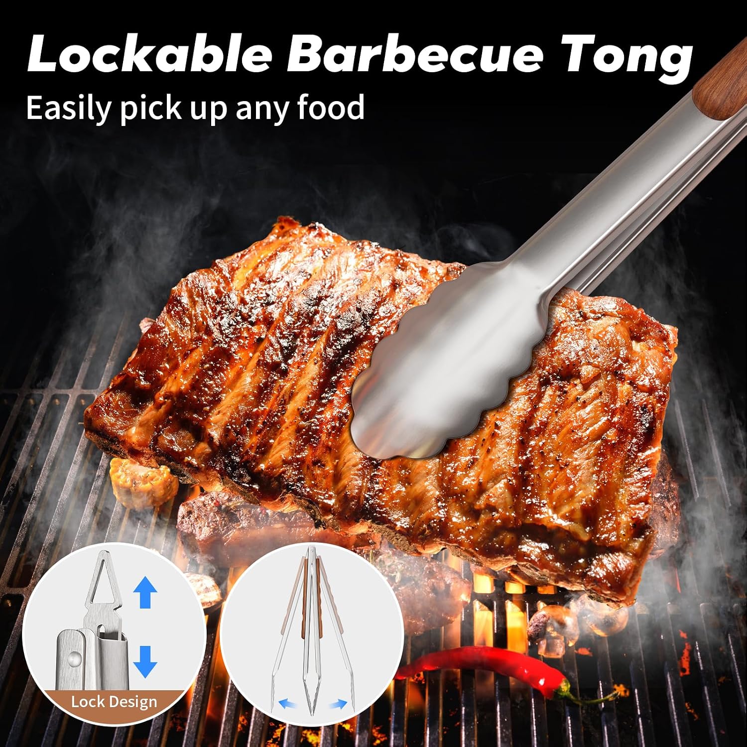 ENLOY Heavy-Duty Barbecue Grilling Tools Set, Outdoor Grill Accessories with Spatula, Fork & Tongs, Extended Rosewood Handle & Food-Grade Stainless Steel for Barbecue & Grill, 3Pcs BBQ Tools for Men