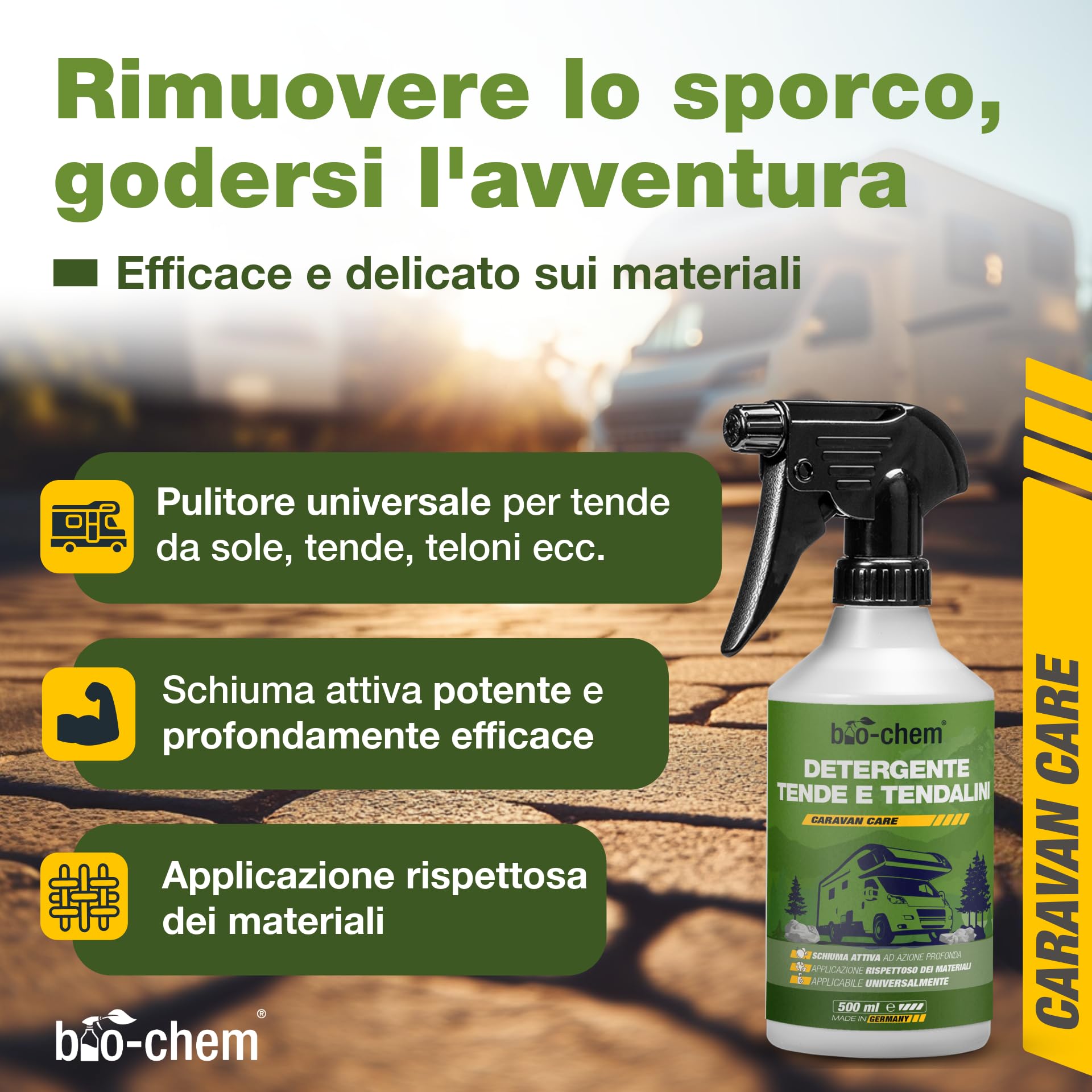 Bio-chem - Detergente per tende da sole, capottine e tetti di tenda 2 x 0,5L - Prodotto per il lavaggio di teli di tende da sole, camper, caravan, tetti di auto - Prodotto tessile ecologico