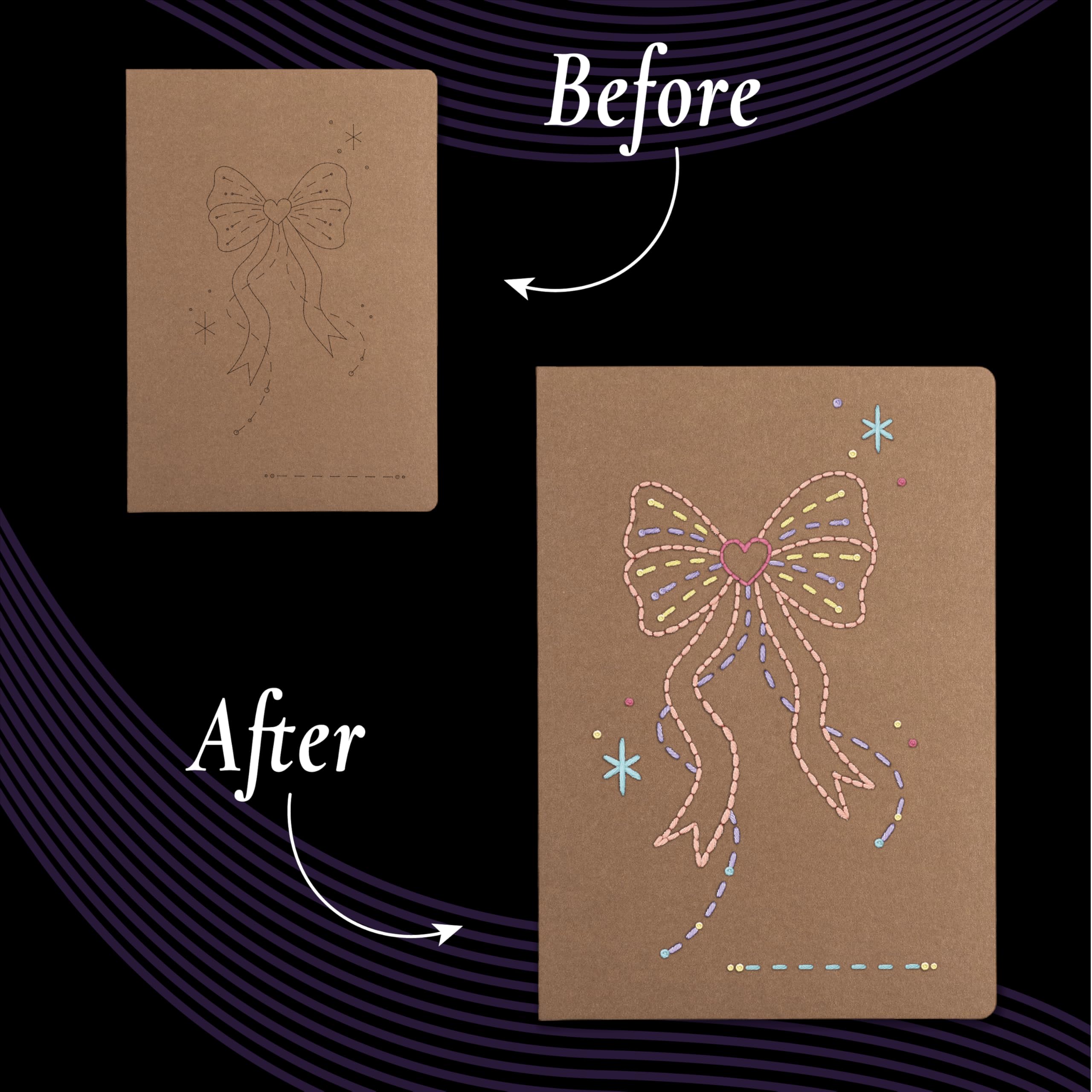 Unwynd Kit de cuaderno de bordado, bonito kit de bordado para principiantes y adultos, juego de manualidades de costura a mano, kits de punto de cruz, kits de punto de aguja, 2 cuadernos con hilo