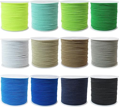ZHFMLY 12 rollos de cordones elásticos de cuentas de colores surtidos de 0.079 in 225 pulgadas para pulseras, cuerda elástica pequeña para