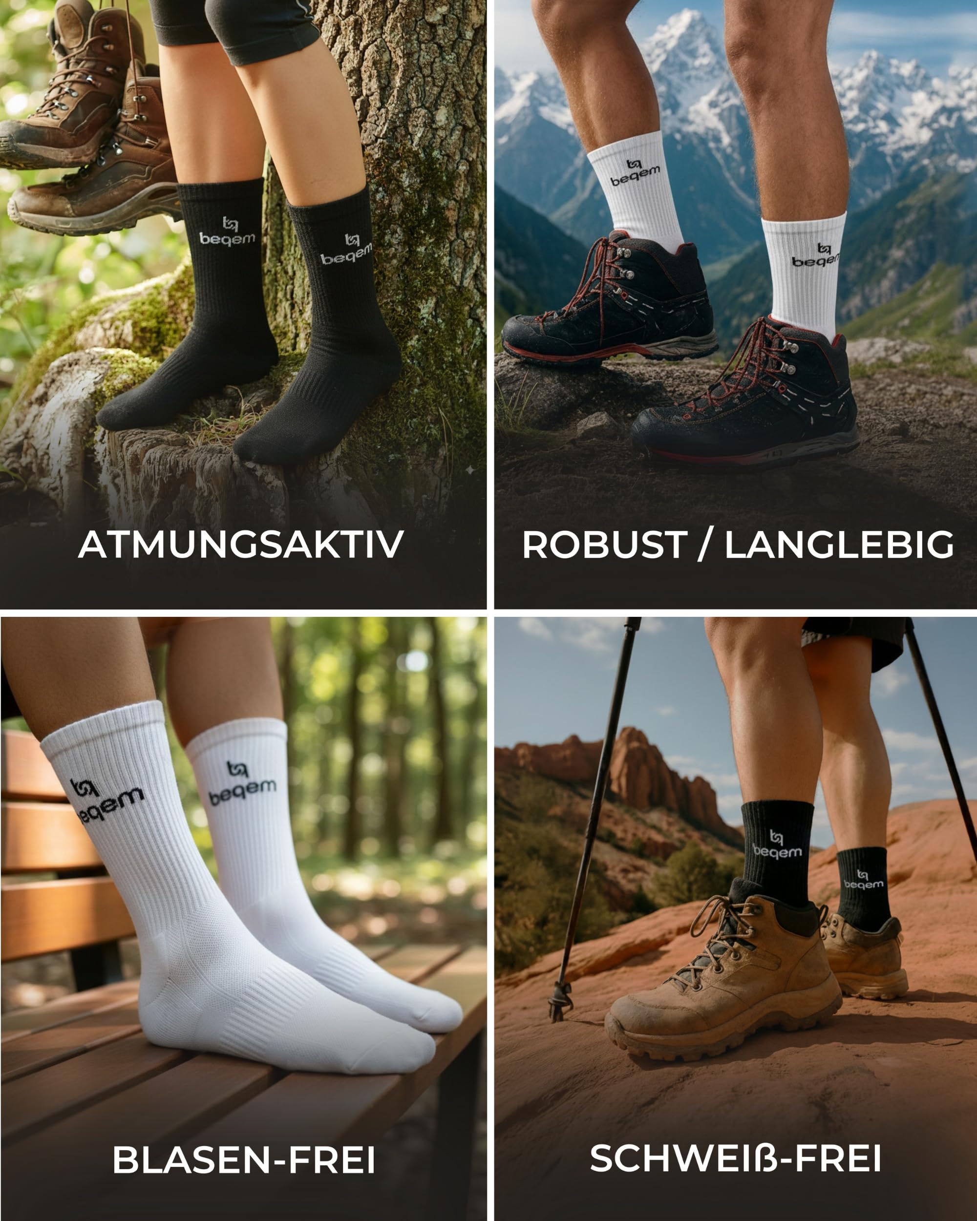 Calzini da trekking per uomo/donna, confezione da 2 pezzi, lunghezza equipaggio, ammortizzanti