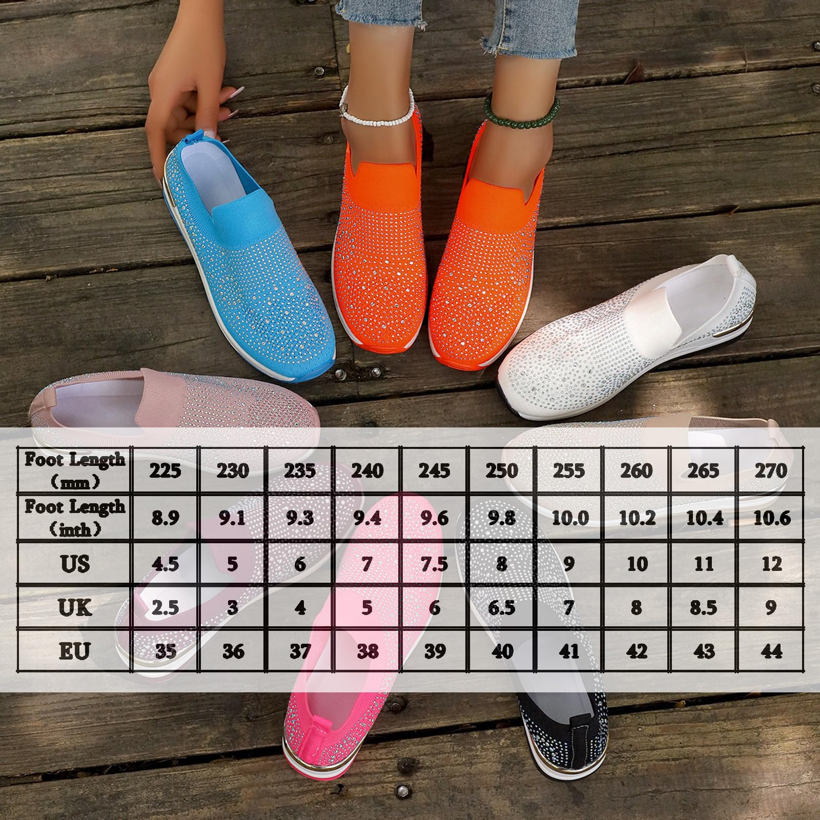Scarpe da ginnastica da donna con zeppa e strass, alla moda, traspiranti, casual, con zeppa e strass, scarpe da ginnastica con zeppa scintillante