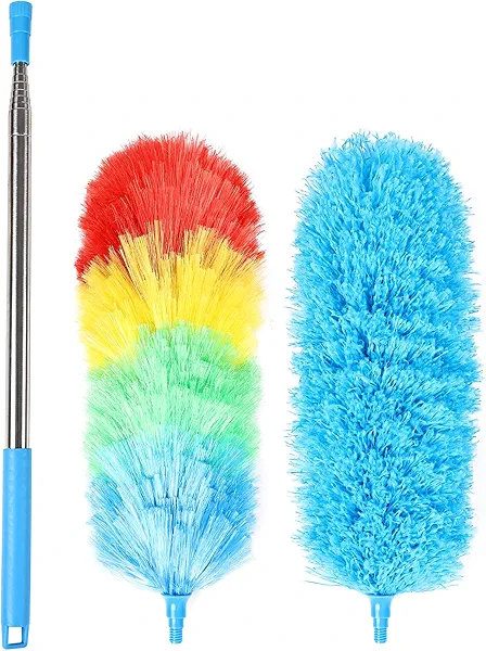 iHUFeather Rainbow Extendable Static Duster Reusable Microfiber Duster with 100" Telescoping Pole, Beandable and Washable Dusters Head for Cleaning Ceiling, Fan, Furniture