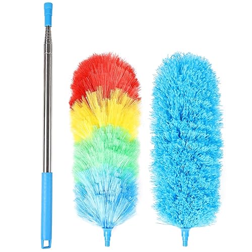 Rainbow Extendable Static Duster Reusable Microfiber Duster with 100" Telescoping
