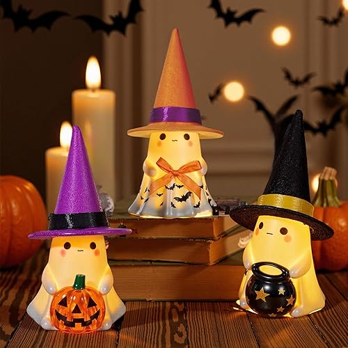 Miniatura 2 de Decoraciones de Halloween para interiores, 3 piezas de fantasmas de cerámica espeluznantes decoraciones de Halloween, figuras de fantasma con