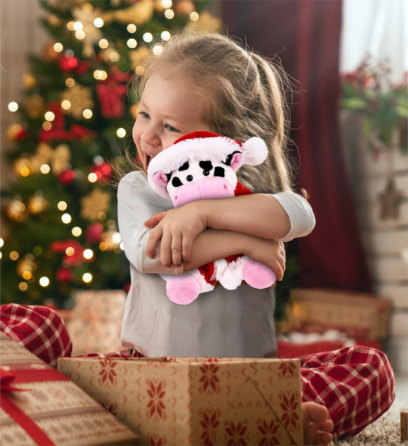 DolliBu Santa Cow Stuffed Animal Plush Toy - Super Soft Wild Animal Dress Up with Red Santa Claus Outfit, Cute Wildlife Gift, Perfect Holiday 6 Inches image 5