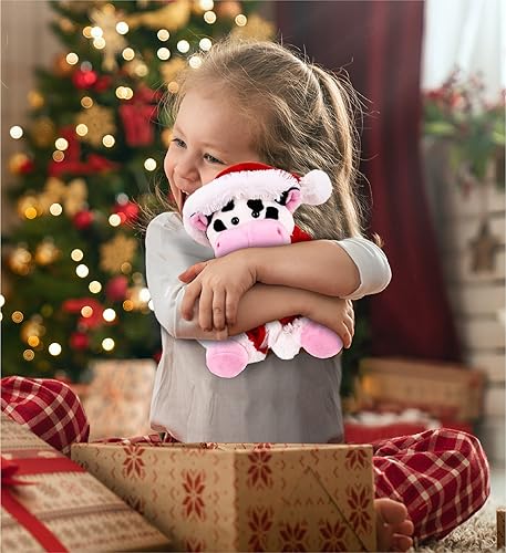 Miniatura 5 de DolliBu Juguete de peluche de vaca de Papá Noel, súper suave, disfraz de animal salvaje con traje de Papá Noel rojo, lindo regalo de vida silvestre,