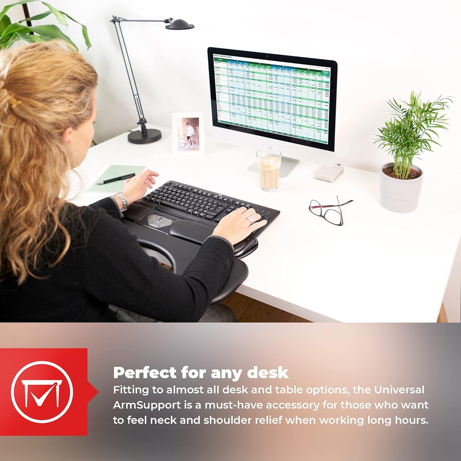 Contour Universal ArmSupport - Clamp On Forearm Rest for RollerMouse Red - Extra Wrist Support for Mouse & Keyboard Use - Ergonomic Desk Extender to Help Reduce Strain & Fatigue