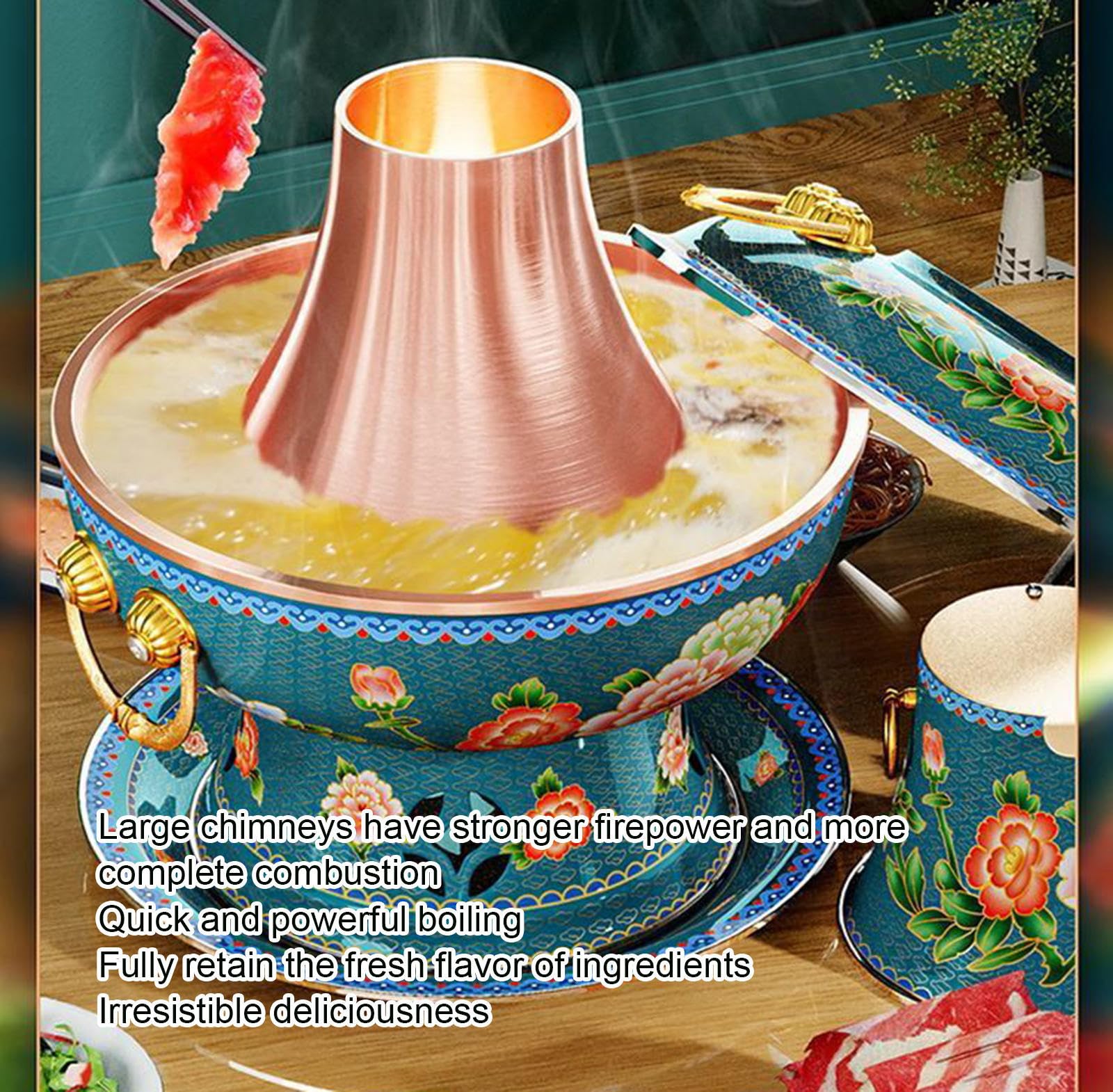 Gorący Garnek Shabu Zagęszczony Miedziany Garnek Na Węgiel Drzewny, Chiński Miedziany Gorący Kociołek Stary Gorący Kocioł W Stylu Pekińskim Chiński Garnek Do Fondue Naczynia,38cm