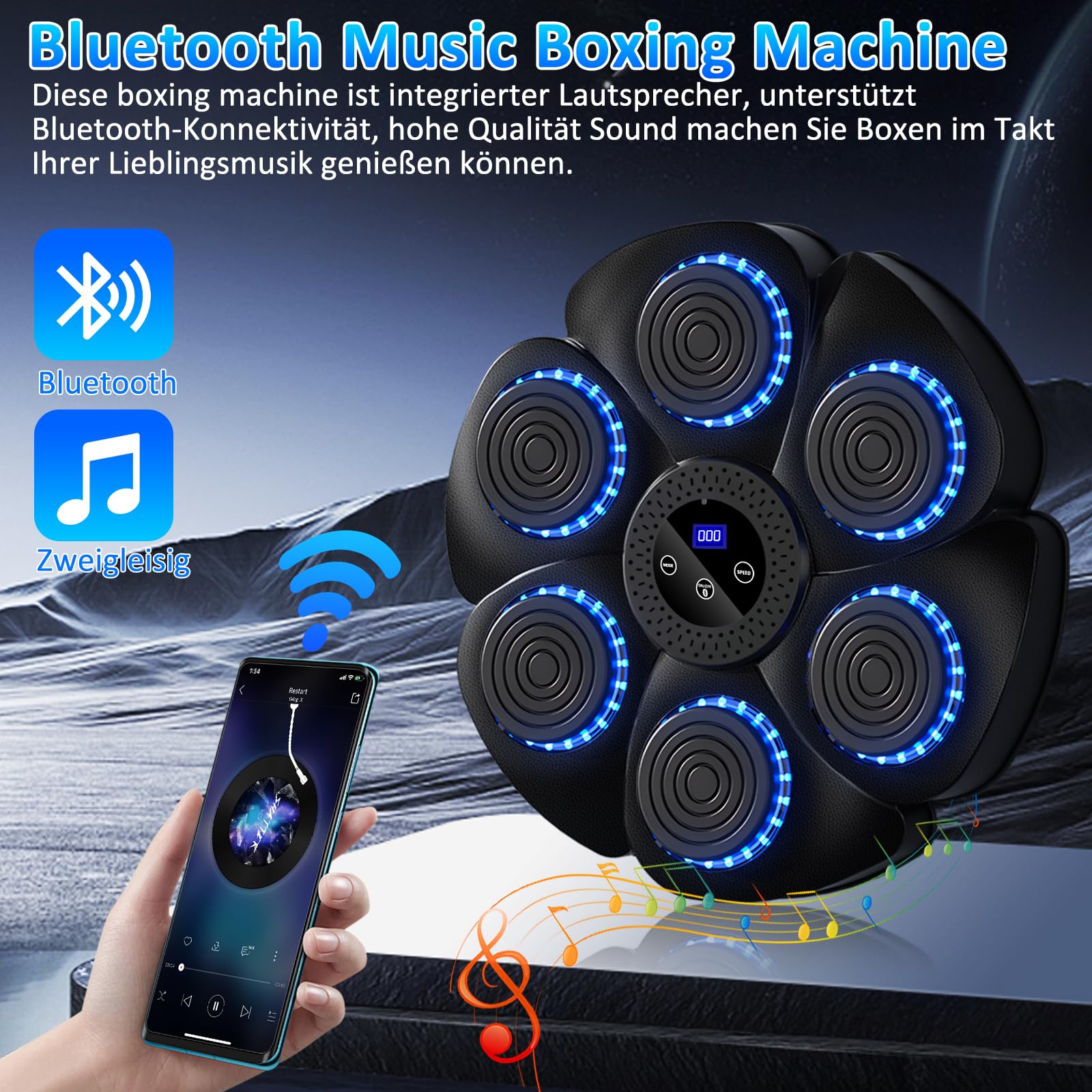 Smart Boxing Machine Muzyczna Maszyna Bokserska na Ścianę z Rękawicami, Bluetooth, 9 Funkcji, 18 Prędkości