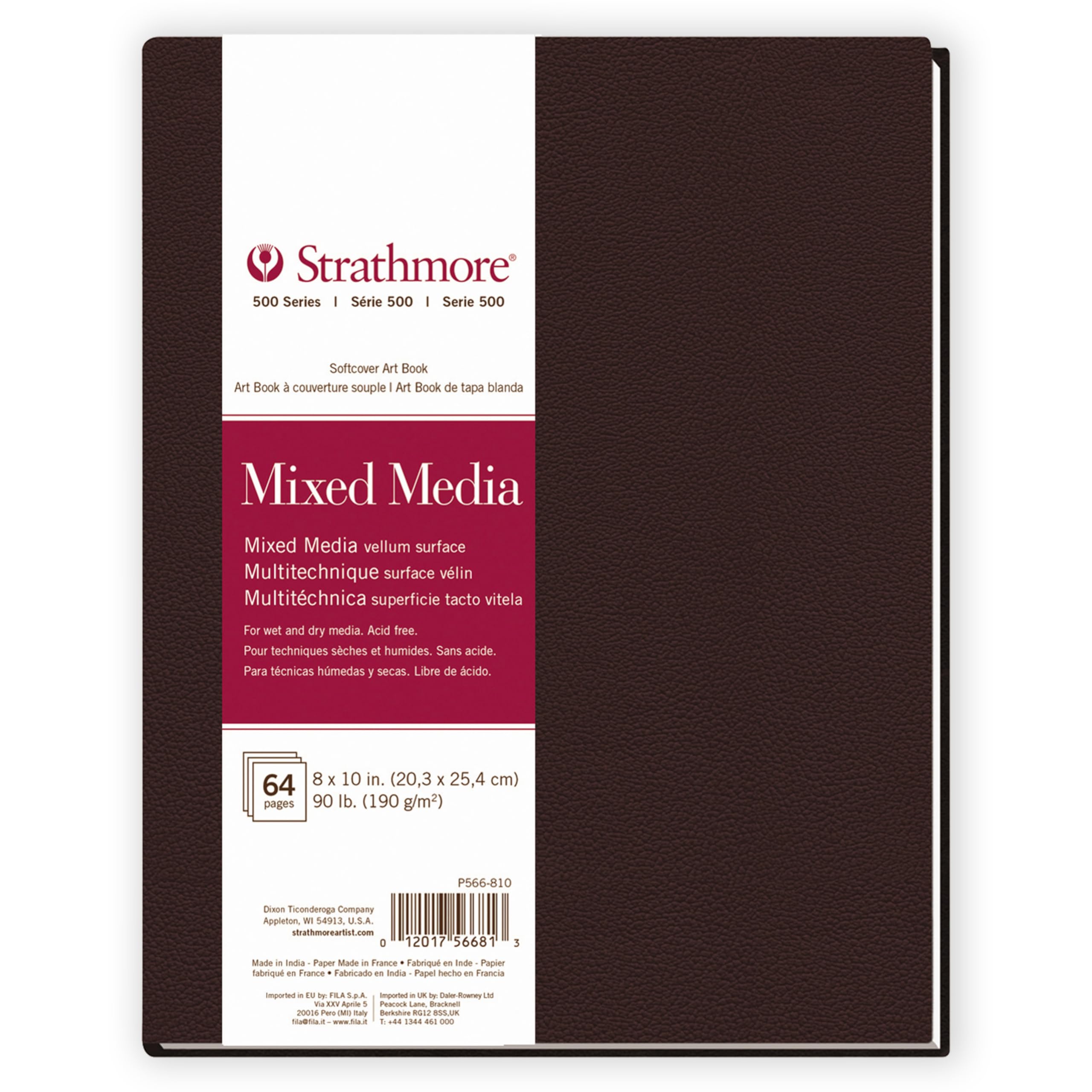 Strathmore Serie 500 Cuaderno de Papel para Técnicas Mixtas, Tapa Flexible Marrón Mate, Blanco Natural, 32 Hojas, 17,8X20,3 cm, 1 unidad