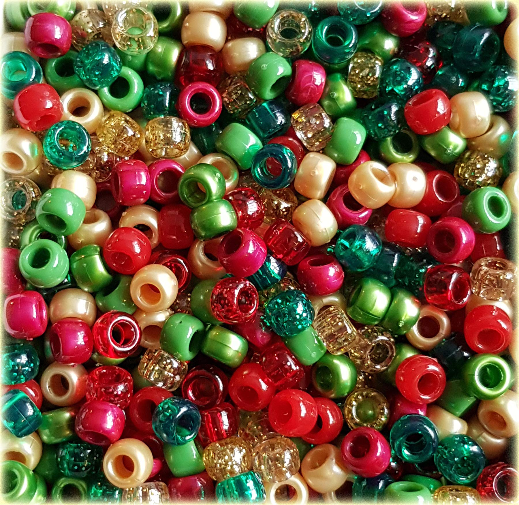 100 Christmas Pony Beads Mix 9mm x 6mm (Tis the Season)