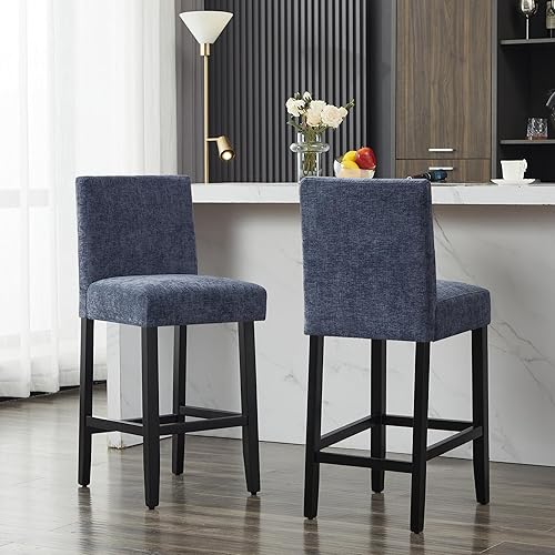 Miniatura 14 de Taburetes de bar de piel sintética de 26 pulgadas, modernas sillas de bar tapizadas de altura de barra, taburetes de bar con patas de madera maciza