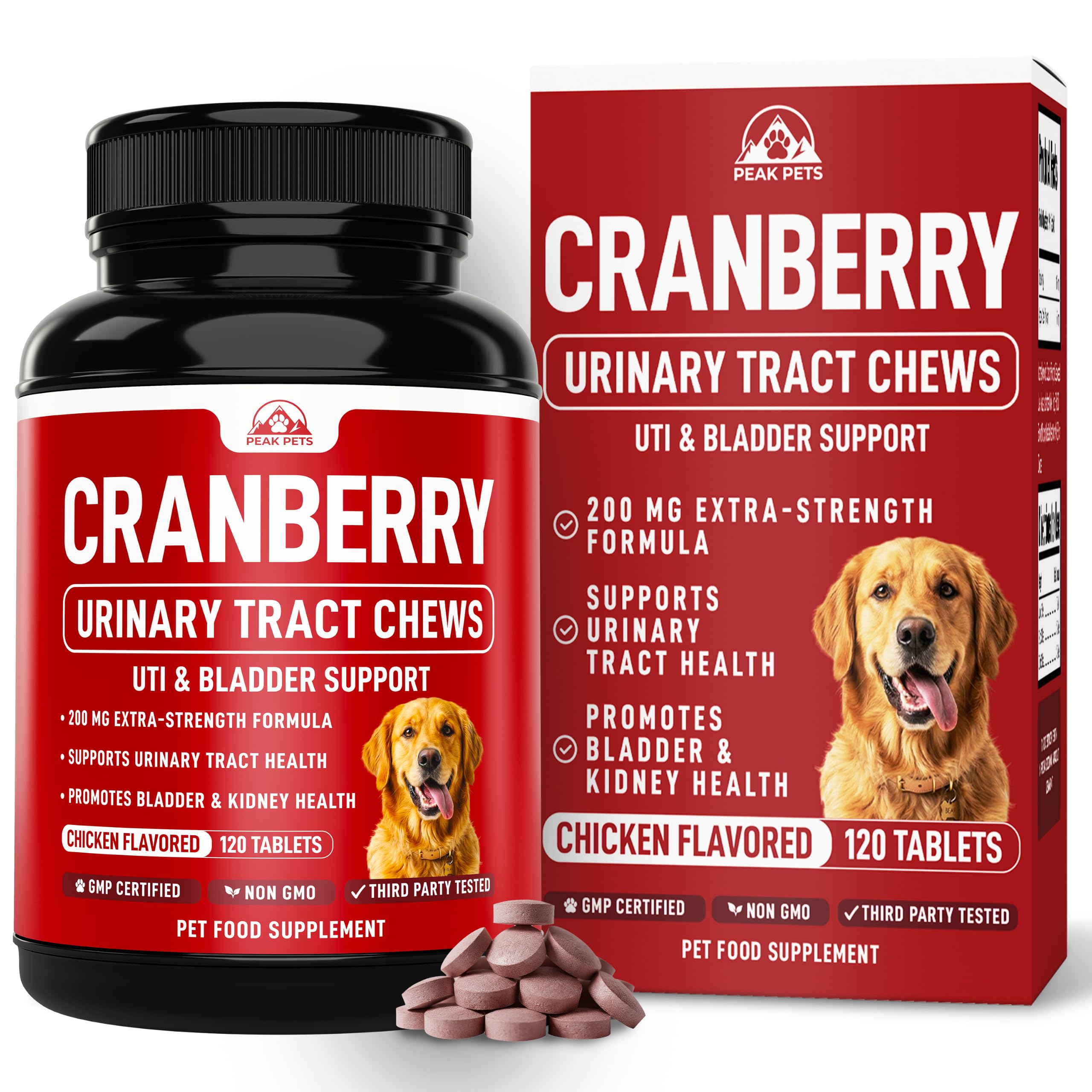 Cranberry Supplement for Dogs UTI Treatment (120 Chews) Dog Urinary Tract Support for Kidney & Bladder Health - Cranberry Relief Supplement for All Ages, Breeds & Sizes - Chicken Flavor - USA Made