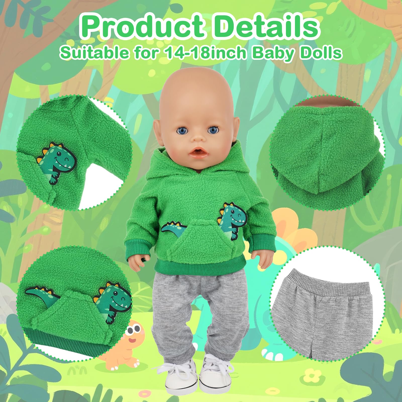 Xerteam 14-18 Inch Doll Clothes, 4 Pcs 35-45cm Baby Doll Clothes 43cm Doll Outfits - Image 3