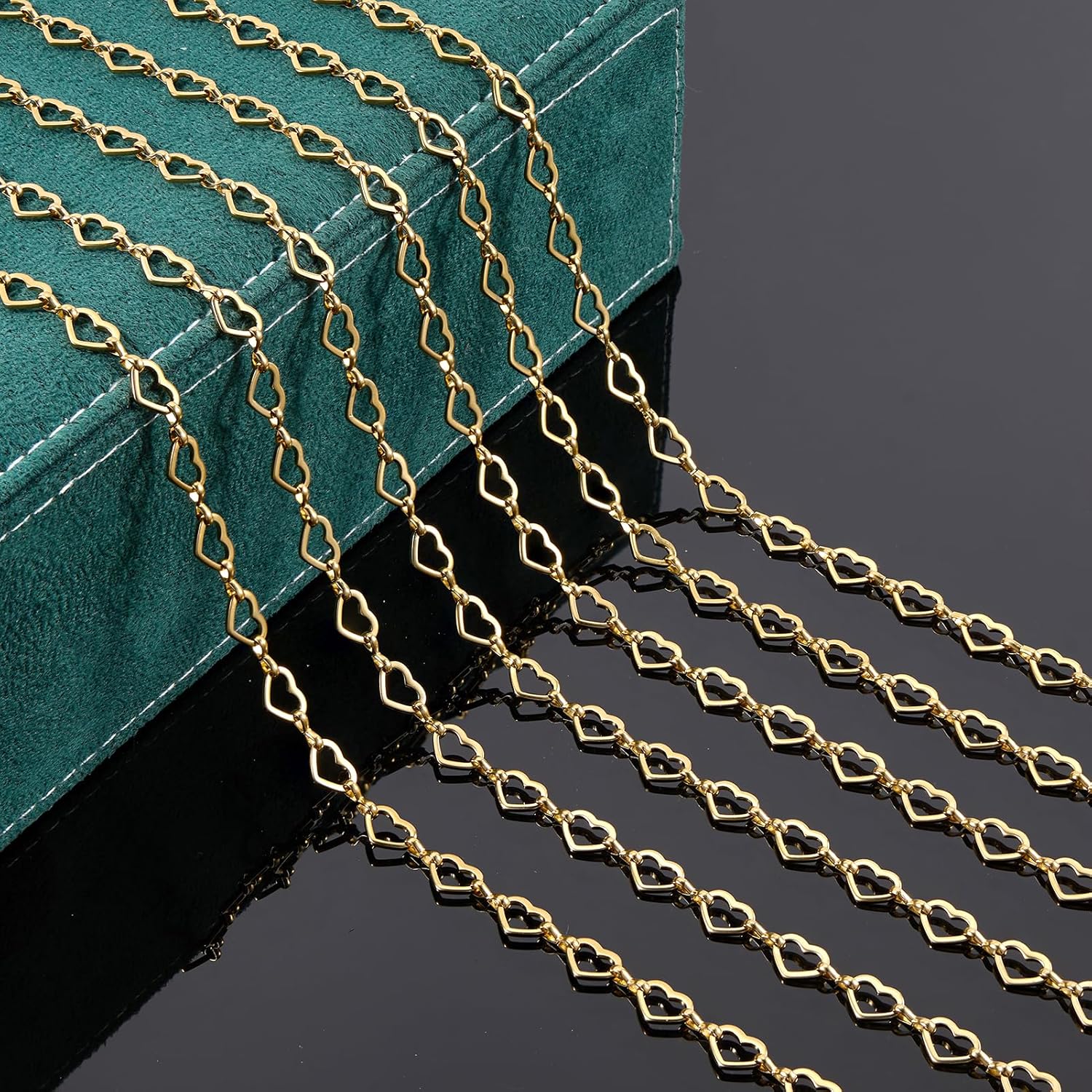 UMAOKANG 3 Meters Gold Plated Stainless Steel Chains for Jewelry Making Hollow Heart Chain Bulk on Spool with Jump Rings and Lobster Clasps