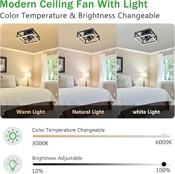 Indoor Ceiling Fan with Lights Remote and Smart App Control, 11.75 in. Dimmable LED Ceiling Fans, Low Profile Modern Ceiling Fan Flush Mount, Stepless Color Temperature Change and 6 Speeds