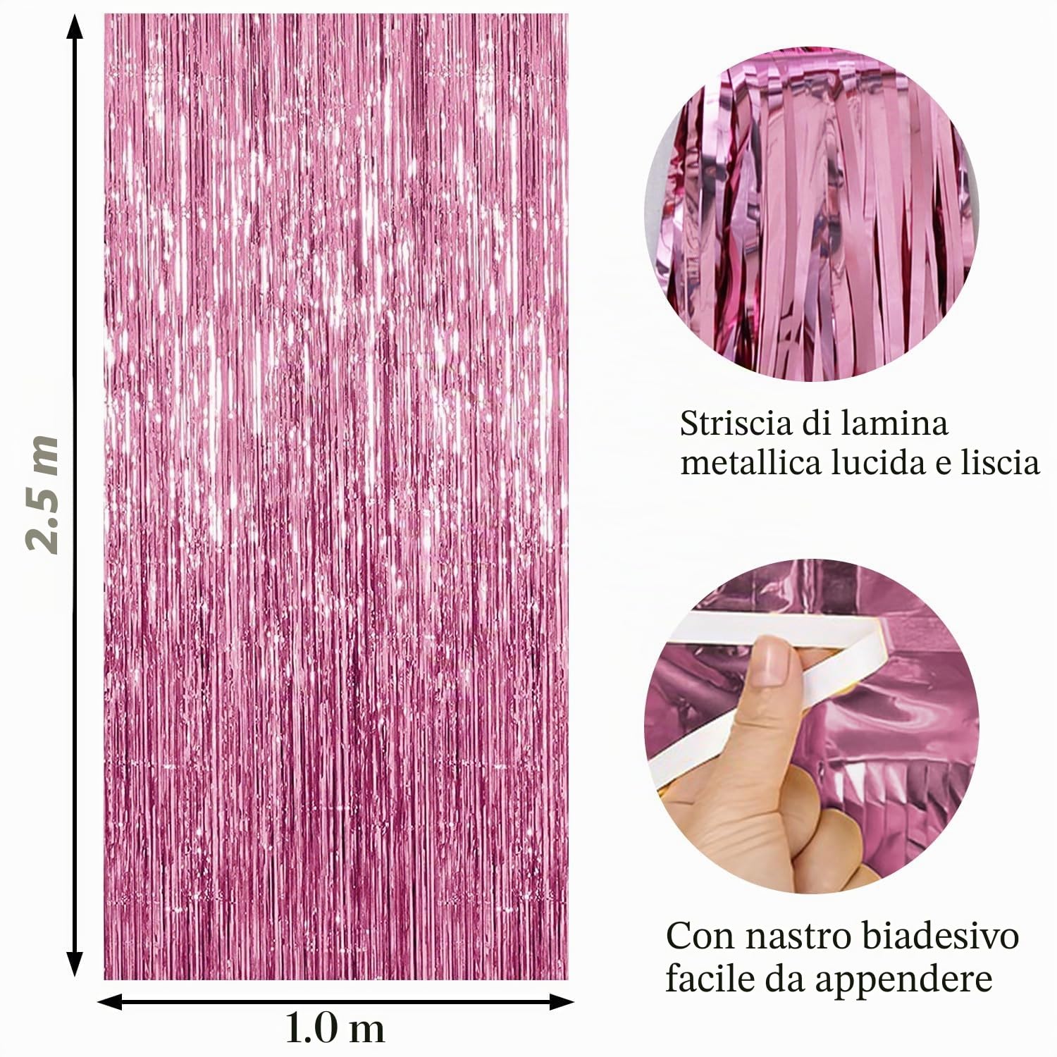 3 Pezzi 1m x 2.5m Tende con Frange in Lamina Rosa, Frangia Tende Festa Sfondo, Tende Metalliche Tinsel, per Feste di Compleanno, Baby Shower, Matrimoni, Decorazioni Natalizie (Rosa)