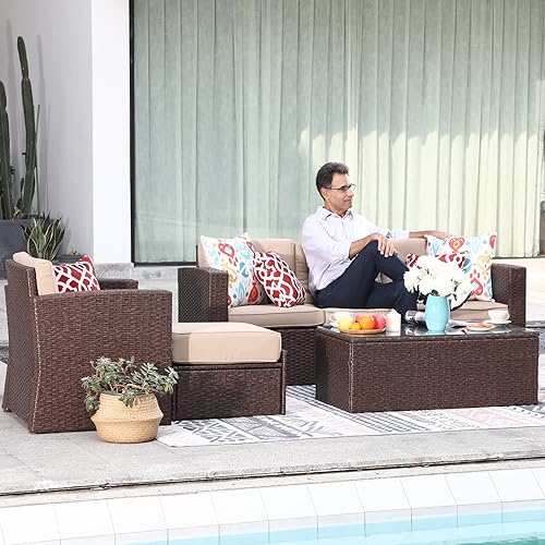 Miniatura 49 de Super Patio - Muebles de jardín, 8 piezas de muebles para exteriores - Juego de muebles modulares de mimbre con mesa de almacenamiento, cojines