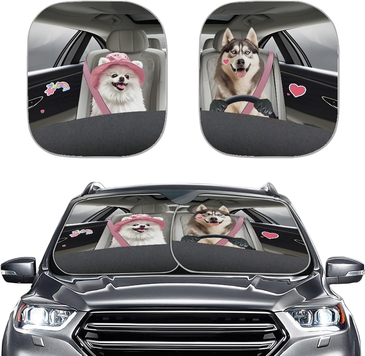 Husky Dog Couple Trucks Windshield Sun Shade for Car Front Window Sunshade Covers Sun Visor Shield Block UV Rays and Protector Privacy,Car Interior Accessories Fits for Most Cars SUV