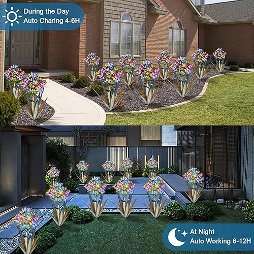Miniatura 5 de Homight Escultura solar de metal con diseño de agave y mariposa, flor de jardín, regalo al aire libre, luces solares de Navidad, luces de jardín de
