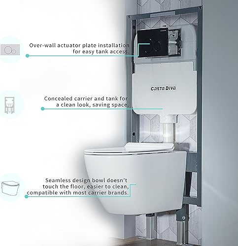 Miniatura 2 de Casta Diva Cuenco de inodoro colgado en la pared, inodoro compacto alargado de montaje en pared con asiento de cierre suave para baño, 1.1GPF1.6 GPF