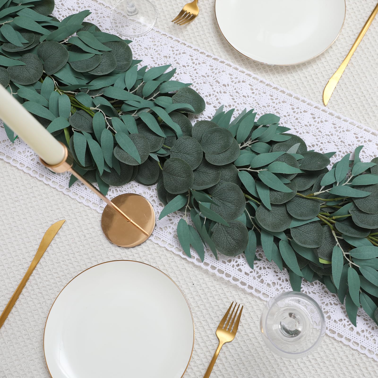 Floweroyal 5 Pack Greenery Garlands 6.56FT Artificial Eucalyptus Garland with Willow Leaves Faux Silver Dollar Leave Vines for Wedding Arch Table Centerpieces Party Backdrop Doorframe Decoration.