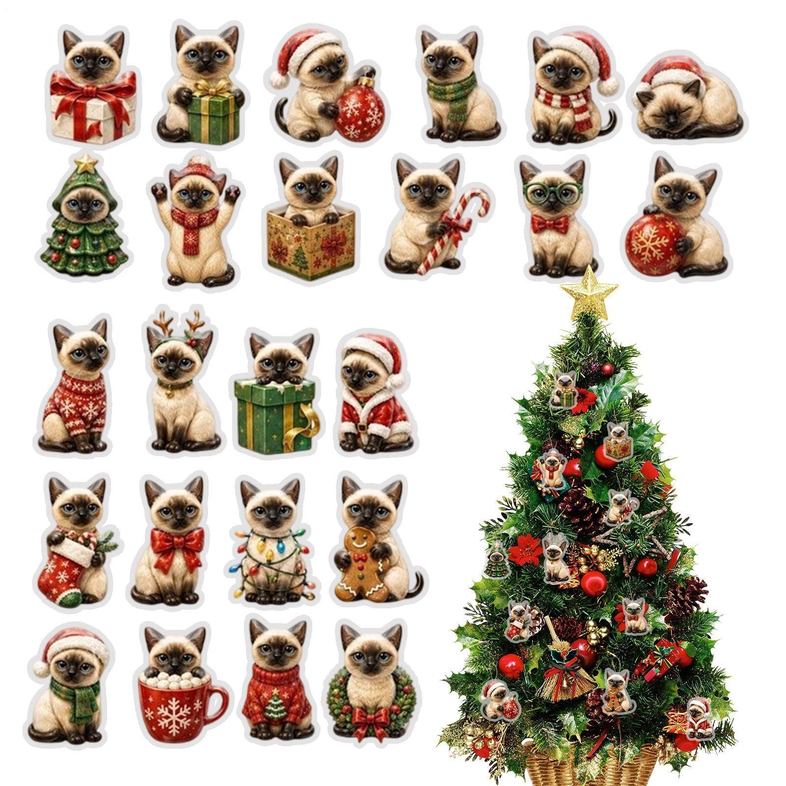 Weihnachts-Countdown-Kalender, 2D, flach, lustig, Katzen-Ornamente | Weihnachts-Ornament-Countdown-Kalender für Feiertage, festlich, Zuhause, Büro, Fenster, Schreibtisch, Bauernhof