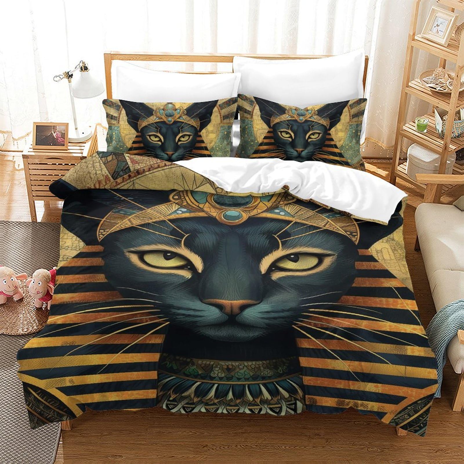 Housse de couette chat 3D parure de lit microfibre douce pour lit enfant