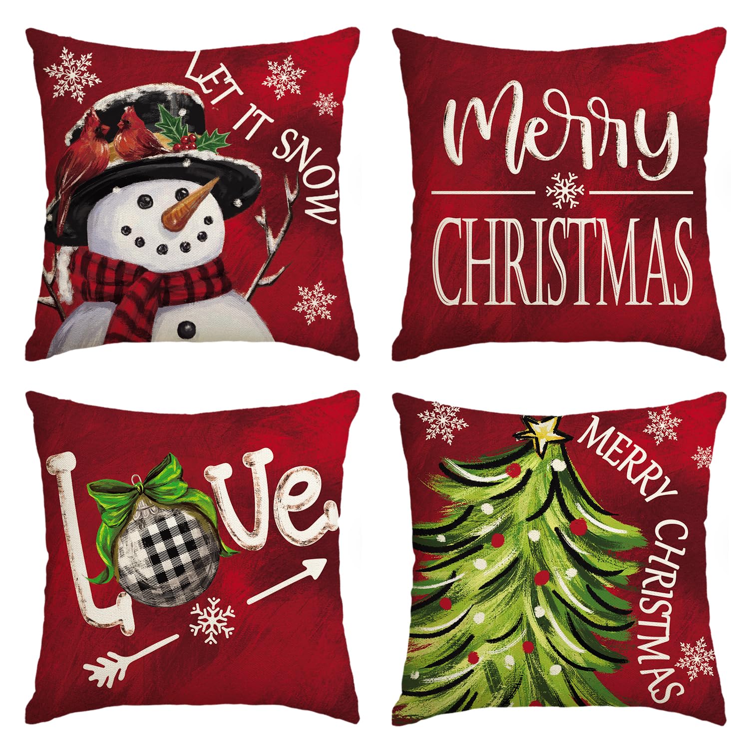AVOIN colorlife Christmas Flower Vase Poinsettia Berry Throw Pillow Cover, 18 x 18 Inch Winter Jar Leaf Cardinal Holiday Party Cushion Case Decoration for Sofa Couch Set of 4