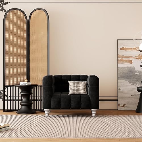 Juegos de sofás para sala de estar, moderno sofá de 3 piezas con patas de madera maciza, respaldo copetudo con botones, juego de sofá tapizado de