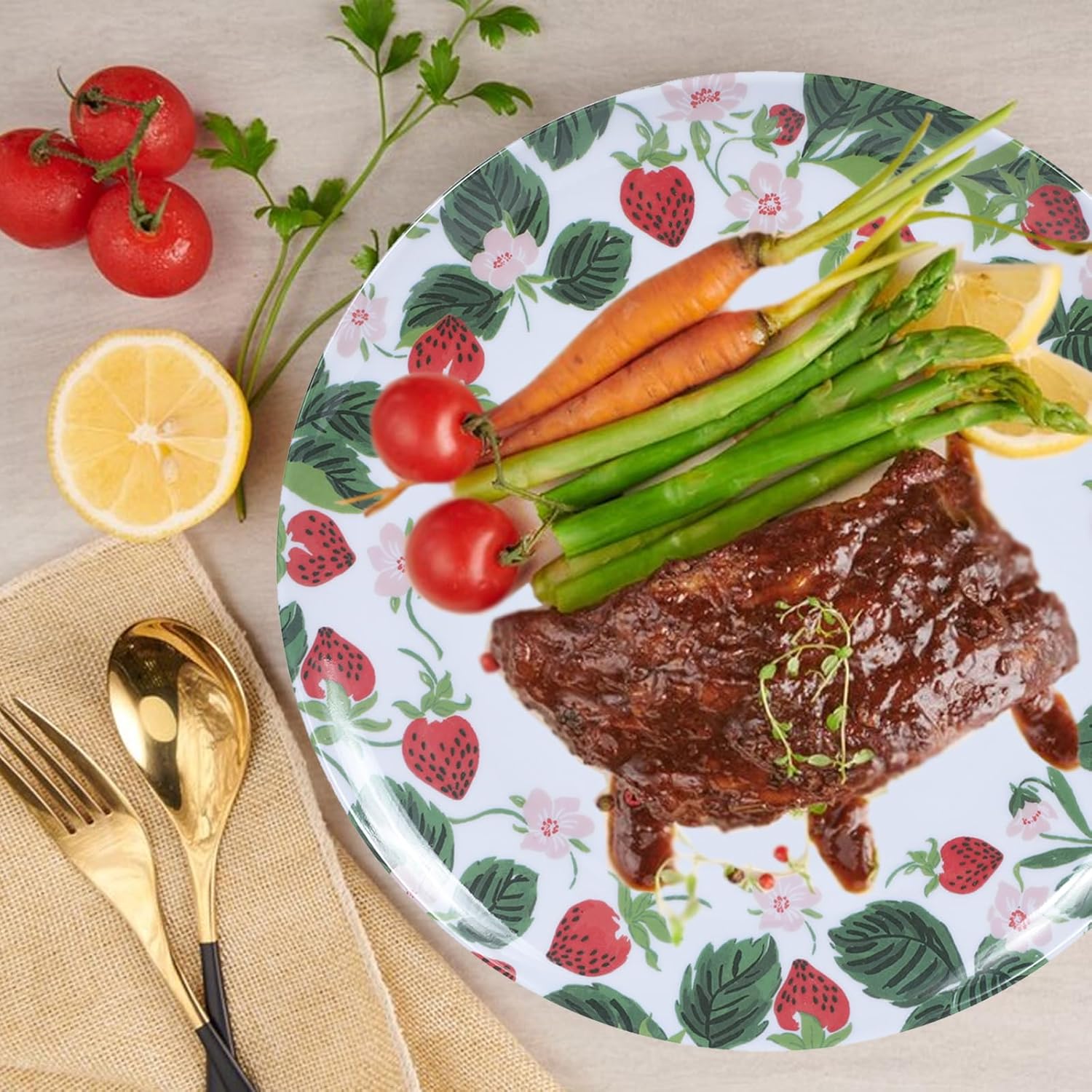 6-Pack Melamine Dinner Plates - 10 Inch Lightweight, Durable & Unbreakable Round Plates for Indoor/Outdoor Use - Strawberry - Image 5