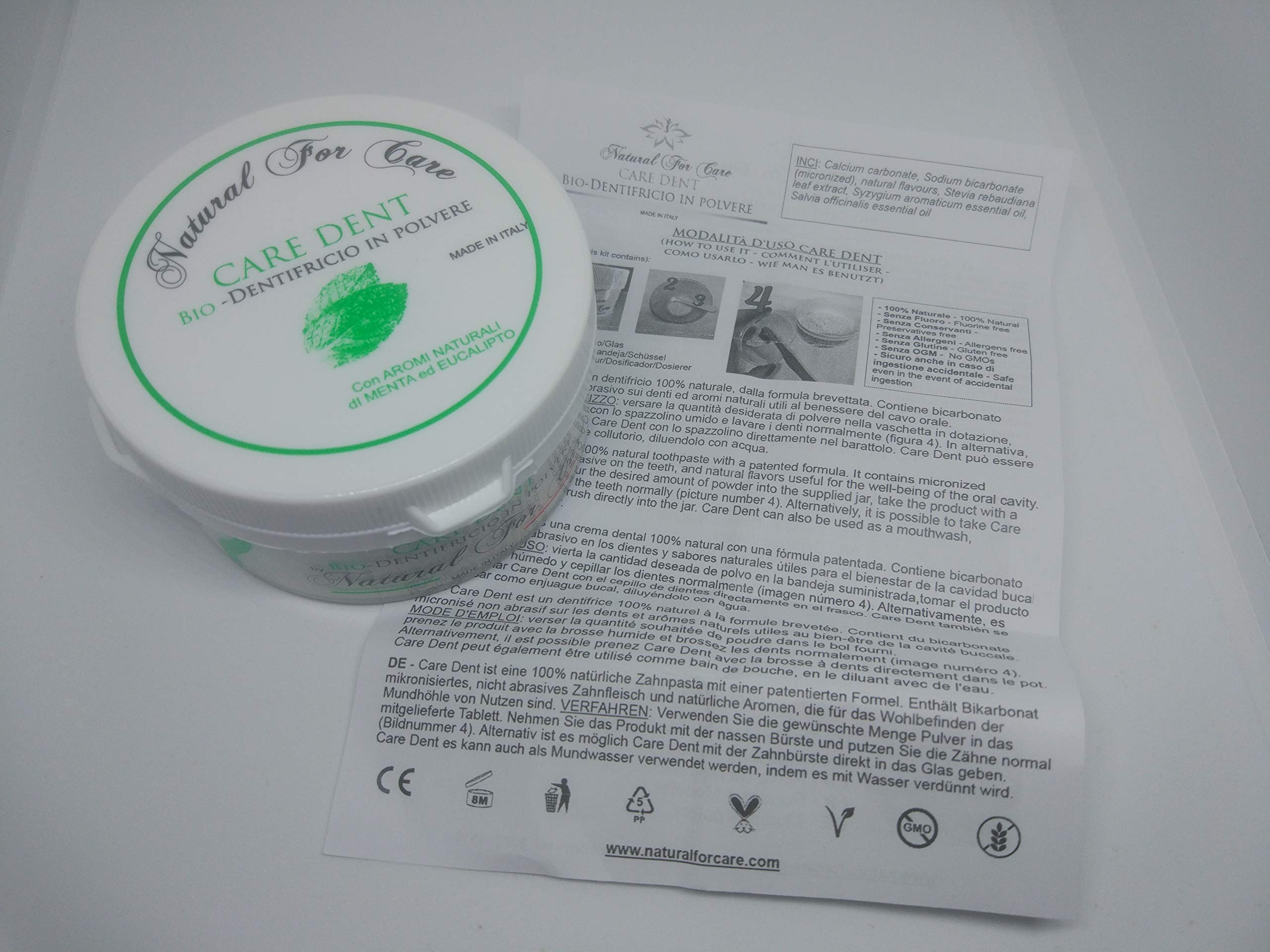DENTIFRICIO IN POLVERE BIO 2 IN 1- DENTIFRICIO E COLLUTORIO -100% NATURALE - 0% FLUORO - Menta ed Eucalipto.(Care Dent Sostituisce il tuo attuale dentifricio)