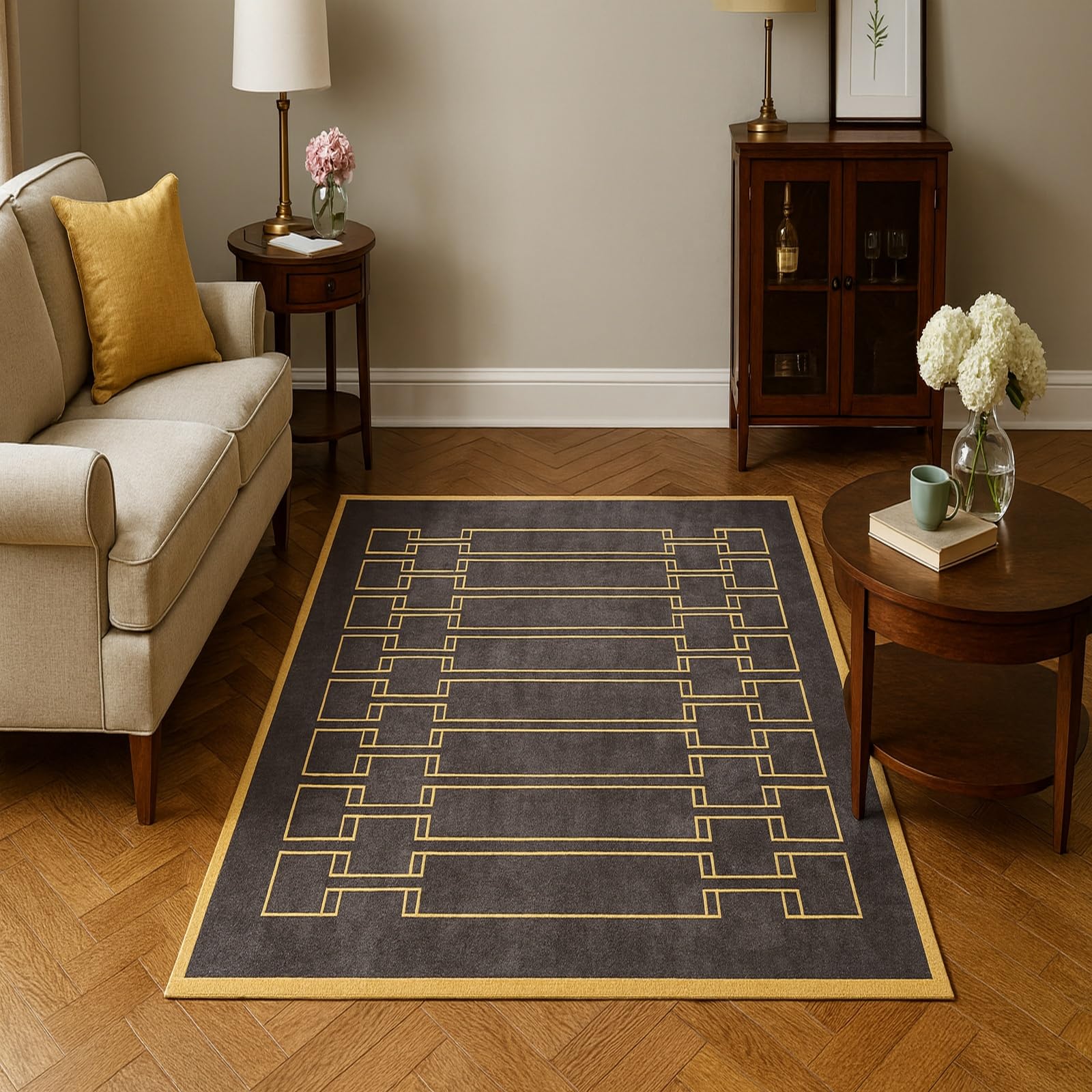 Tapis lavable pour salon et chambre moderne géométrique gris 100x160cm