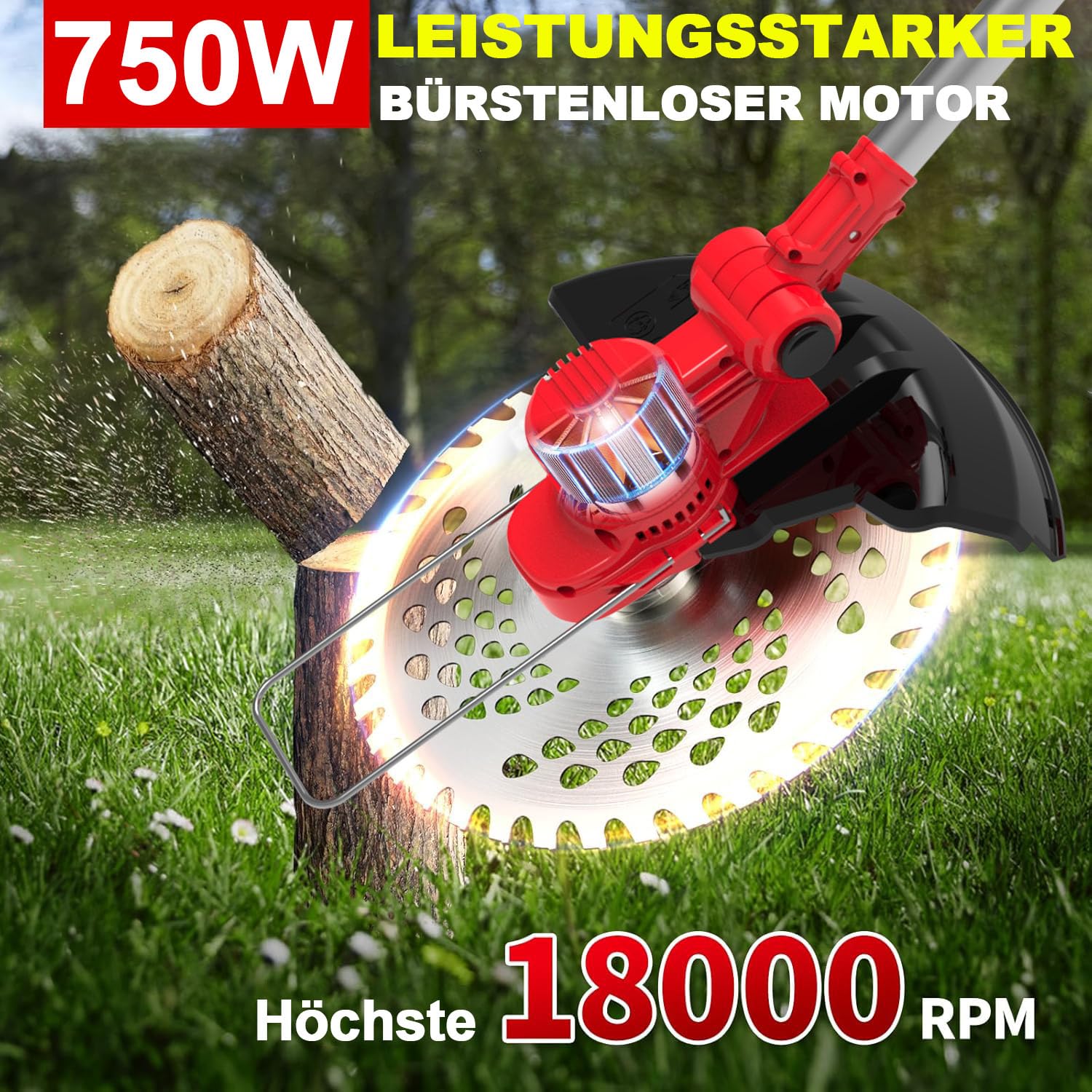 Rasentrimmer mit Akku und Unkrautbürste,21V Akku Rasentrimmer für Makita Akkus,Inkl 2X4.0Ah Akku & Ladegerät,5 Klingentypen Akku Freischneider,90° Drehkopf,für Garden Trimmen,Rot