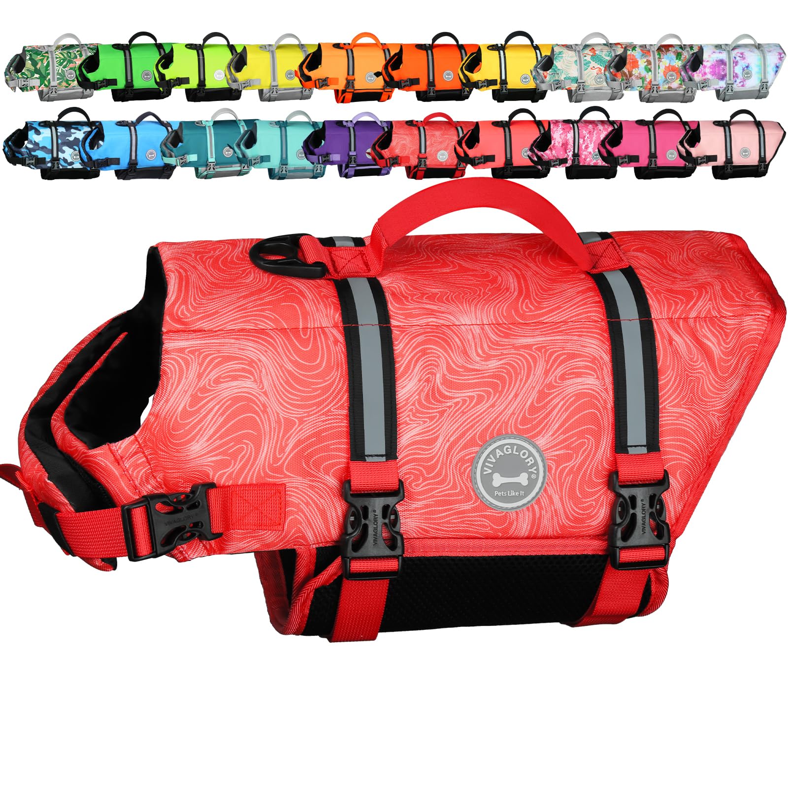 VIVAGLORY Rip Stop Gilet de Sauvetage pour Chien, Veste Flottante, Aide Natation Flottabilité, Sécurité Bateau, L, Rouge