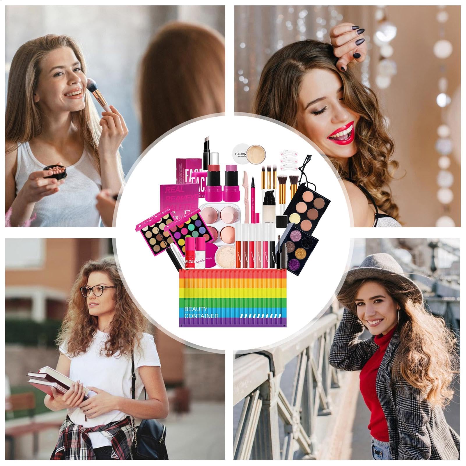 Zestaw do makijażu dla kobiet, Make Up Women Full Kit Trwa szminka | Pełny makijaż cień do powiek szminki glos gloska kosmetyczna szczotka z torbą do przechowywania dla kobiet dziewcząt