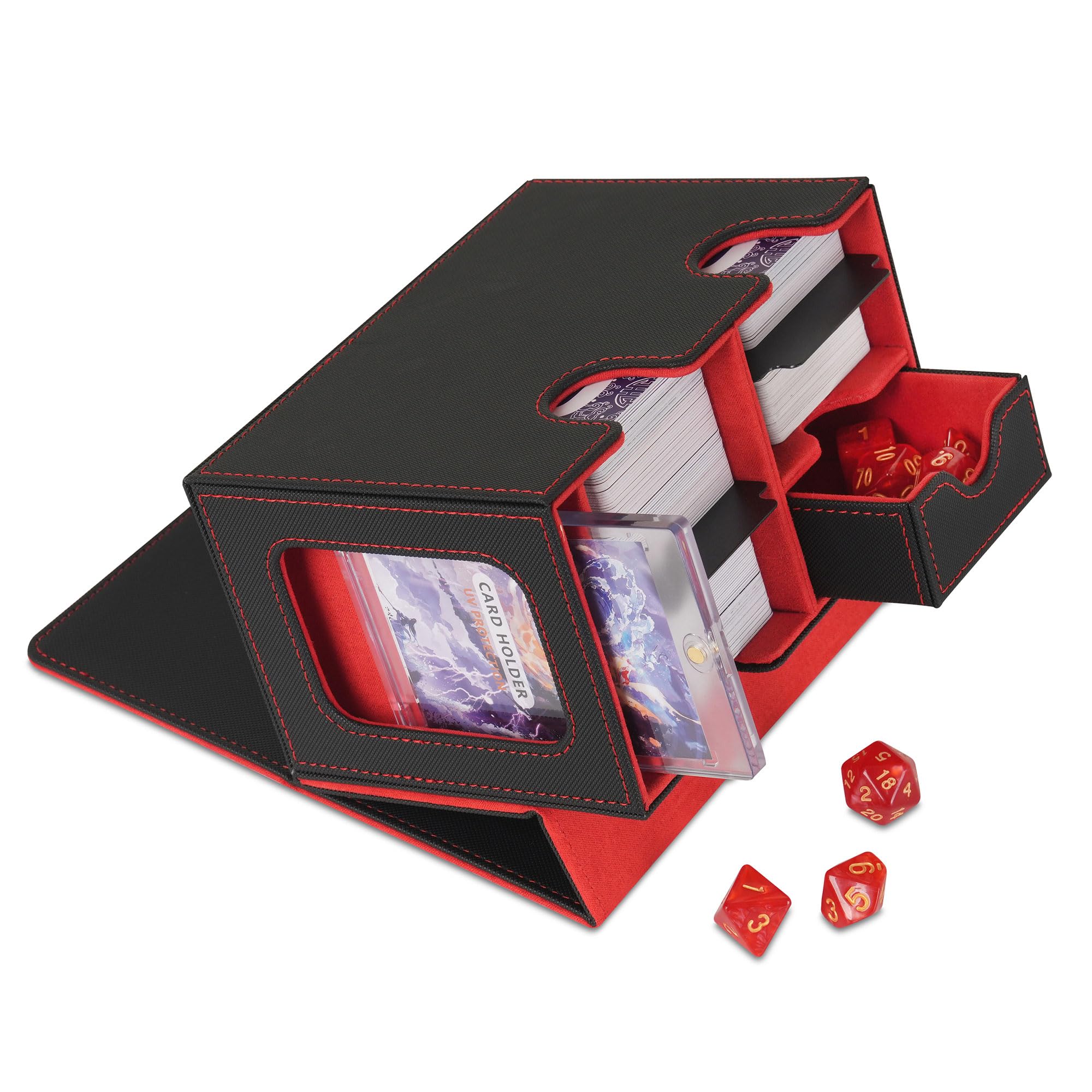 AIRCBC Card Deck Box for MTG Commander Display Case Holds 160+Double-Sleeved Cards with 35pt Magnetic Card Holder & Dice Tray,7 Dice