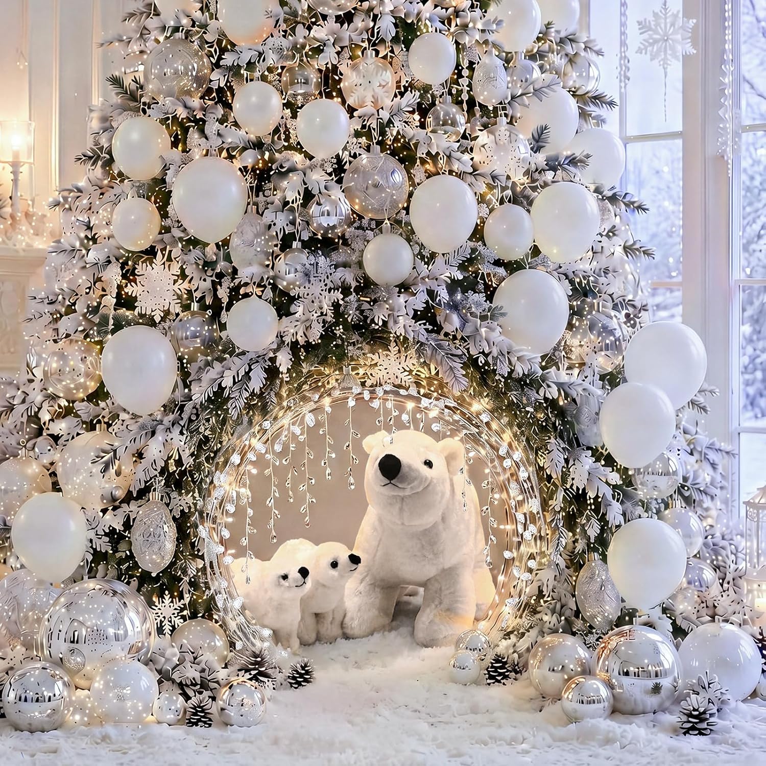 Thenshop 37 Pcs Christmas Winter Polar Bear Decoration Set LED Christmas Tree Ornaments Polar Bear Figurines for Winter Party, Holiday Window Display and Rustic Home Decor