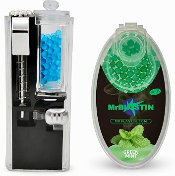 Crushballs Dispenser with 100 Blue Ice Menthol Capsules + Extra 100 Green Mint Menthol Capsules Box - Crush Balls Beads Applicator Machine Tool Crush Balls Pusher Click on Inserter