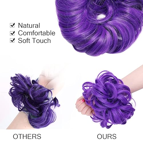 Miniatura 4 de C8BUSIS Moño desordenado, moño rizado y ondulado con banda de goma elástica, extensiones de cabello sintético para mujeres y niñas (mezcla de gris