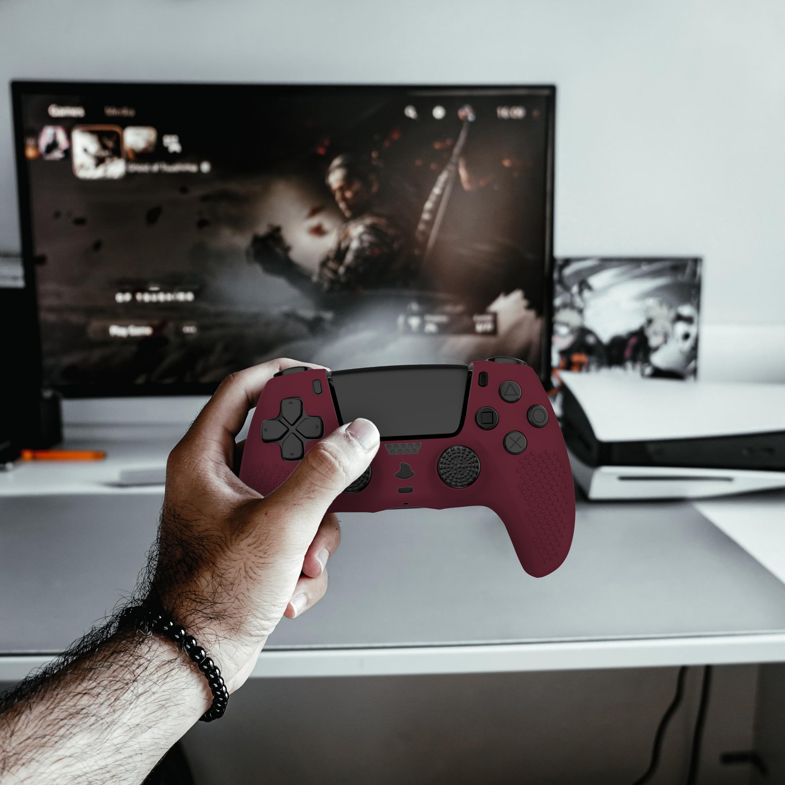 MyGadget Silikonowe etui kompatybilne z kontrolerem PS5 - z 8 naklejkami (2 x wysoka para / 2 x niska para) - bezprzewodowe etui na Playstation Dualsense żółte