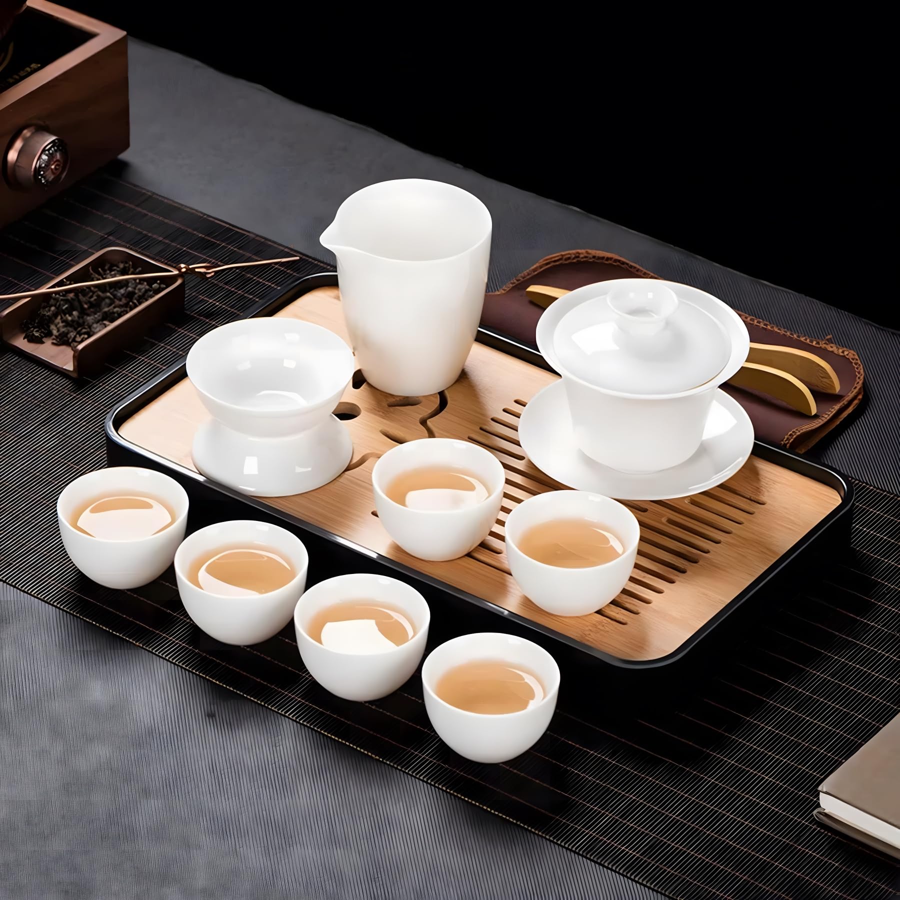 Amazon.co.jp: ICHAG Gongfuティーセット|羊玉脂茶具|ホワイトジェイド