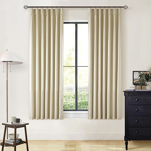 Miniatura 192 de Cortinas opacas de lino con pliegues pinzados de 90 pulgadas, 2 paneles para sala de estar, crema natural, cortinas 100% opacas de 90 pulgadas