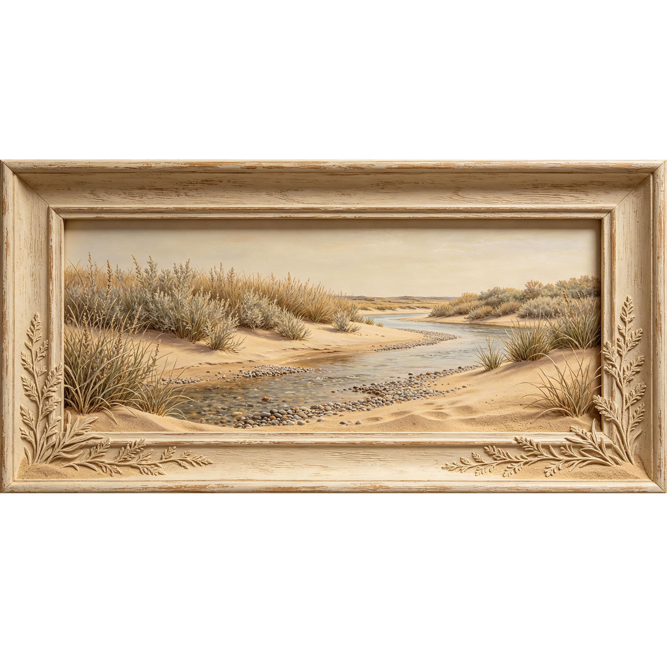 Agglomerix 3D Framed Wall Art Coastal Landscape Sand Dune Creek Pebbles Textured Large Size SelfAdhesive Removable Wall Decor Prints Artwork for Living Room Bedroom Office