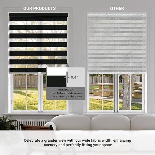 Miniatura 5 de Boolegon Persianas sin cordones de cebra para ventana, persianas enrollables con filtro de luz, doble capa transparente o privacidad, control de