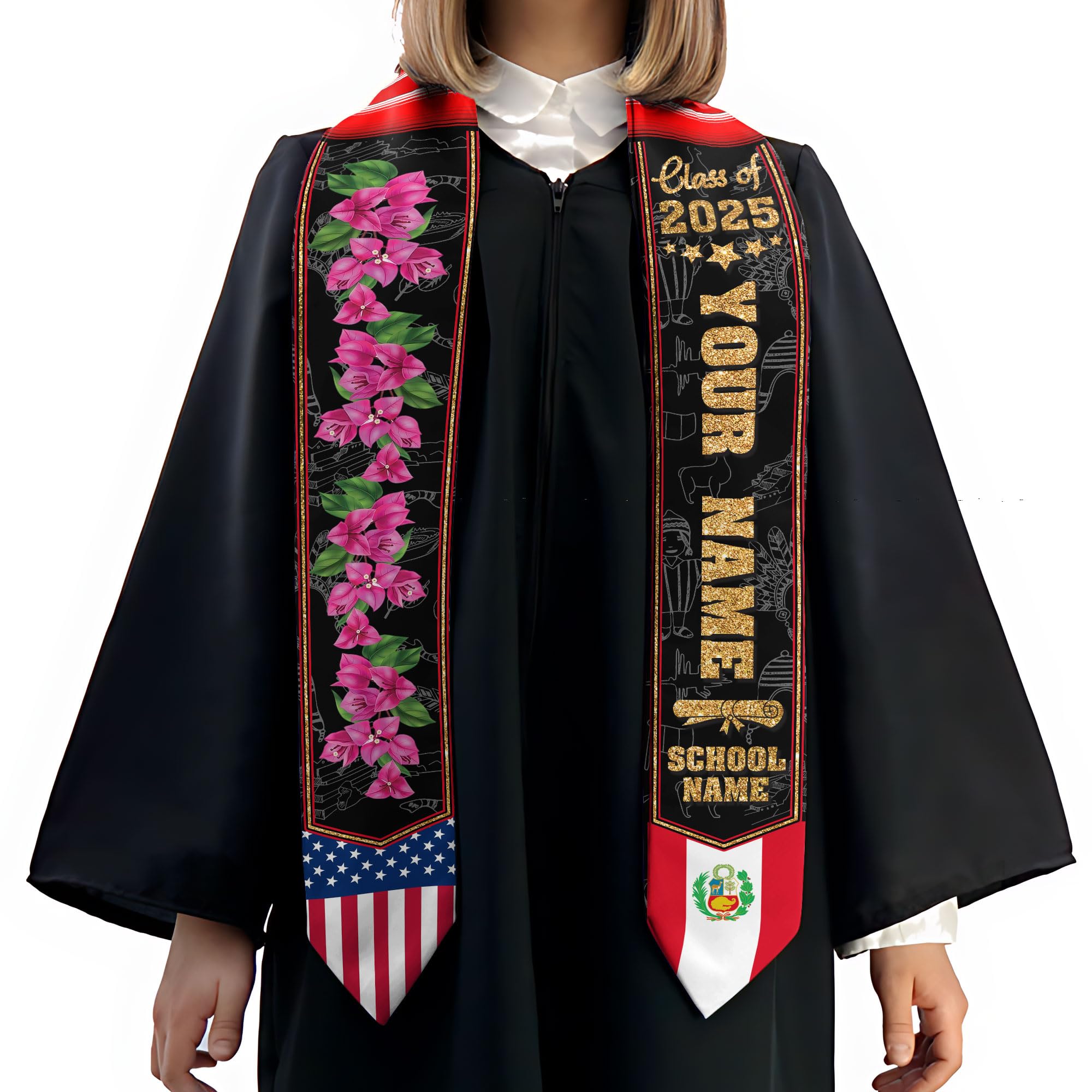 MonkeyVan Personalized Peruvian Graduation Stole, Peruvian Stoles Class Of 2025, Peruvians Graduation Sash, Custom Peru Stole M83