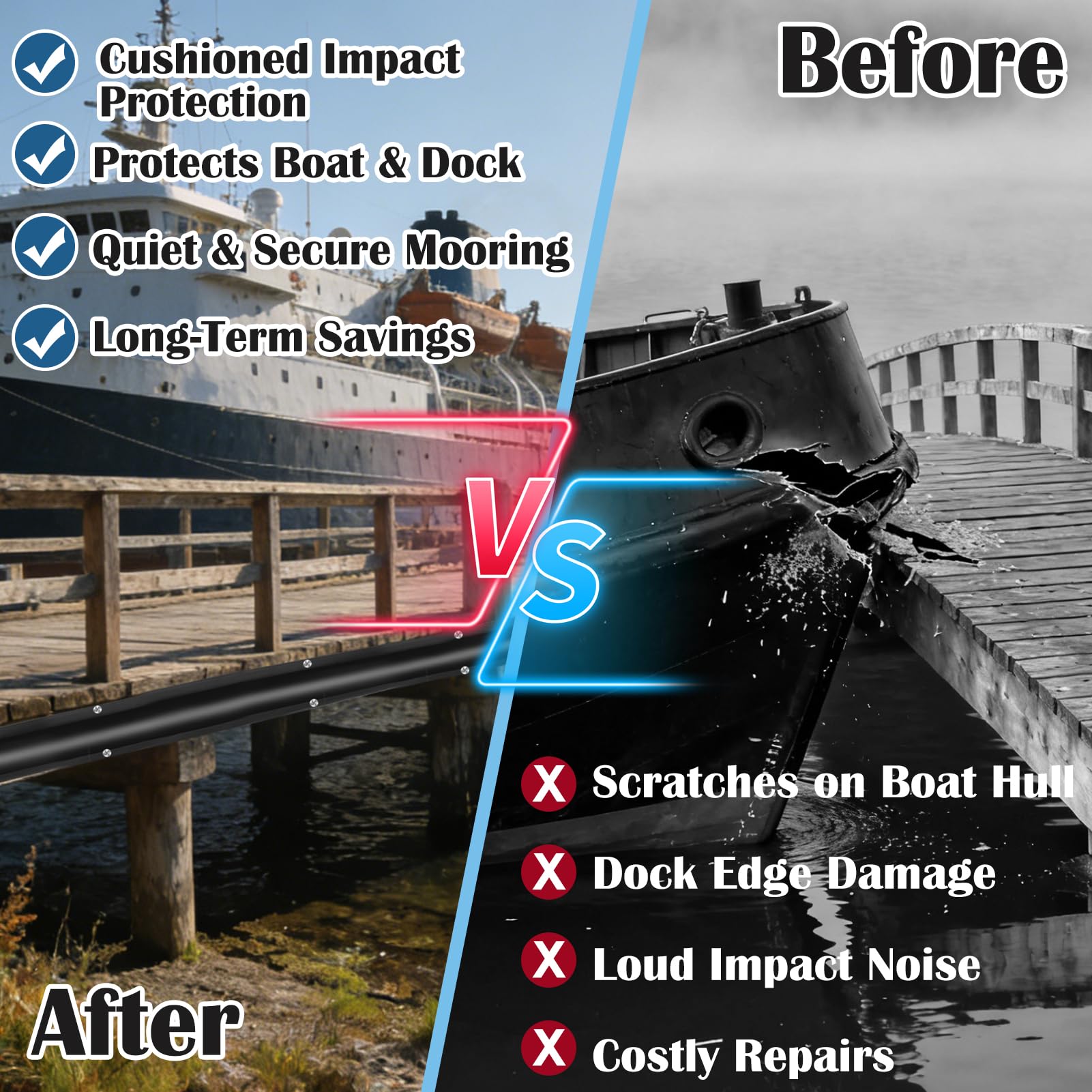 Bootsdock-Stoßstangen, 13 Fuß/26 FußDock-Kantenschutz für Ramm- und Anlegesteg, Rub Rail für Boote, Schutz, schwarz, Dock-Schutzblech, Stoßstange, inkl. Befestigungsschrauben